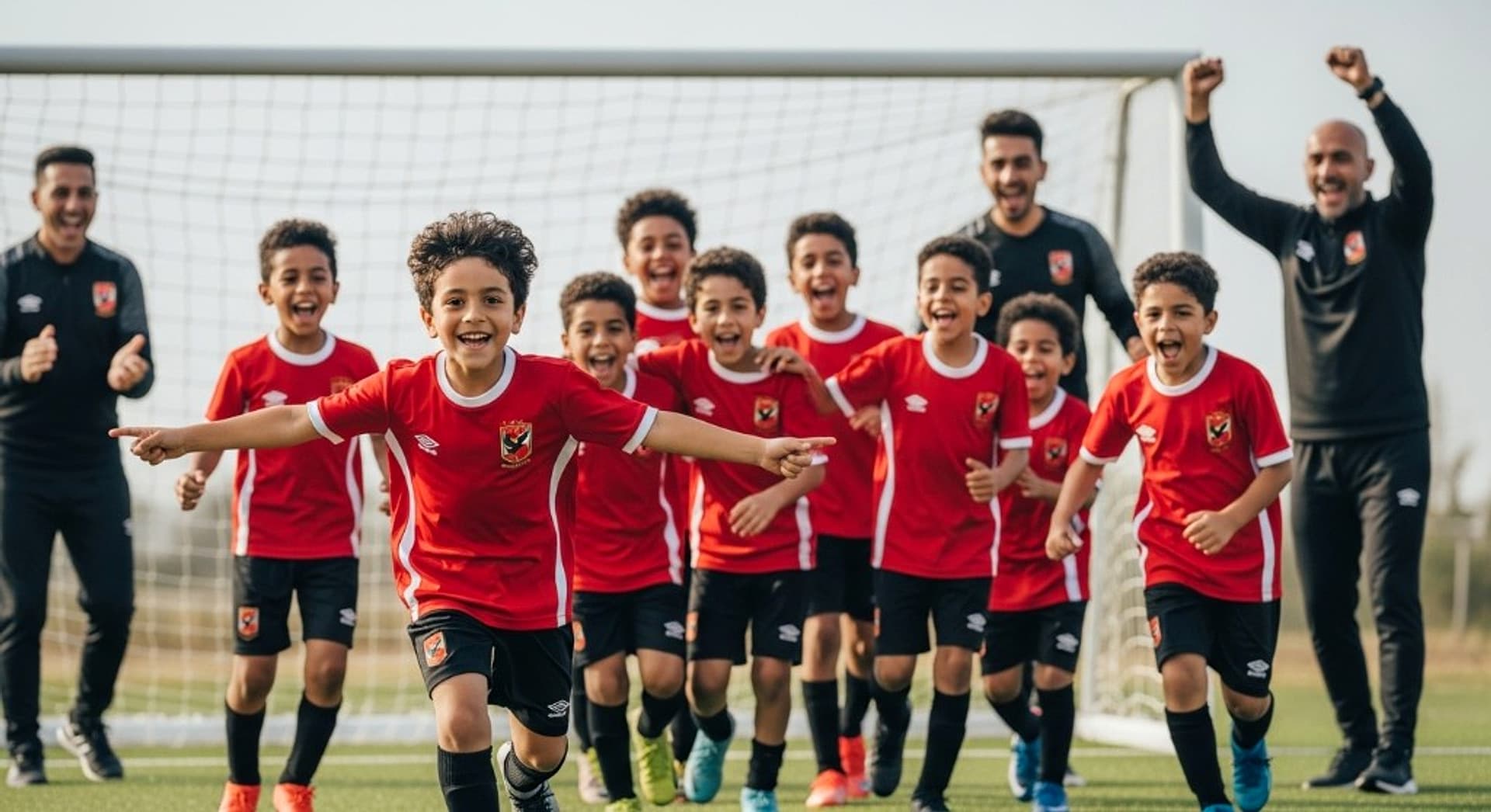 Kids celebrating a win on the soccer field